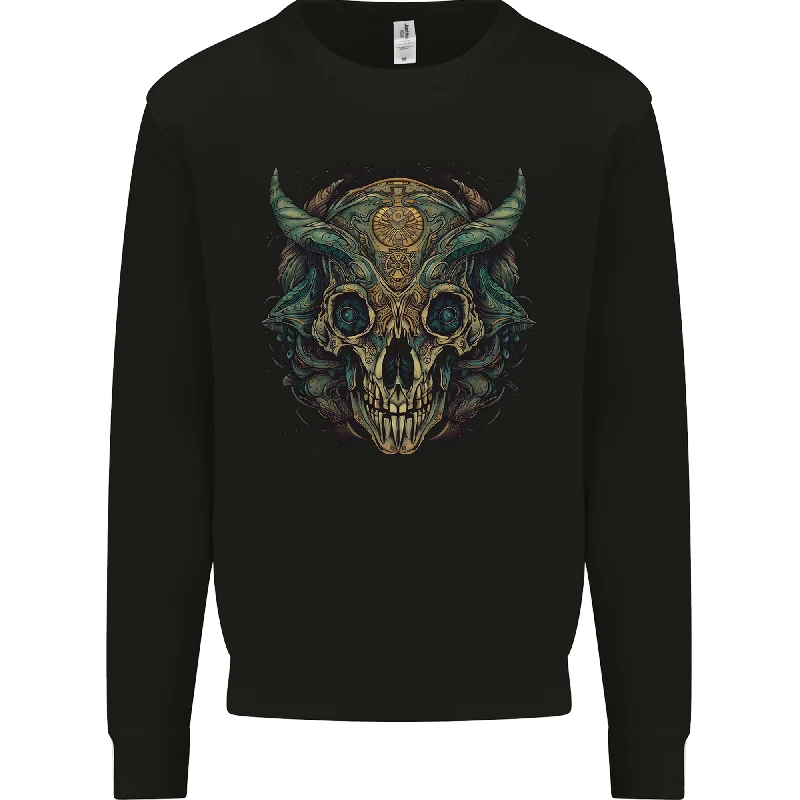 Markdown Madness A Mystical Bull Skull Demonic Evil Fantasy Mens Sweatshirt Jumper