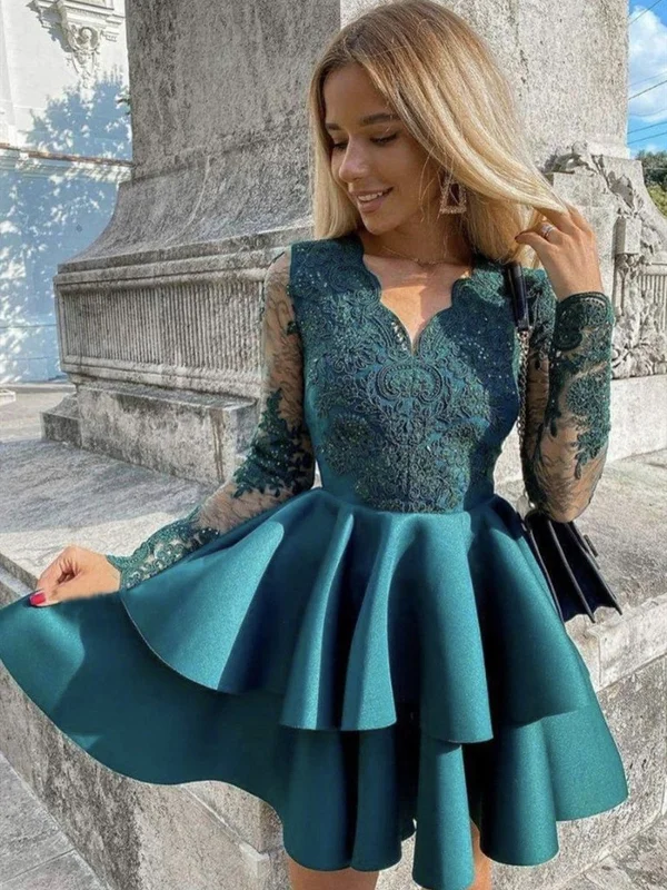 casual slip dresscasual slip dressLong Sleeves V Neck Short Green Lace Prom Dresses, Long Sleeves Green Lace Homecoming Dresses, Green Lace Formal Evening Dress