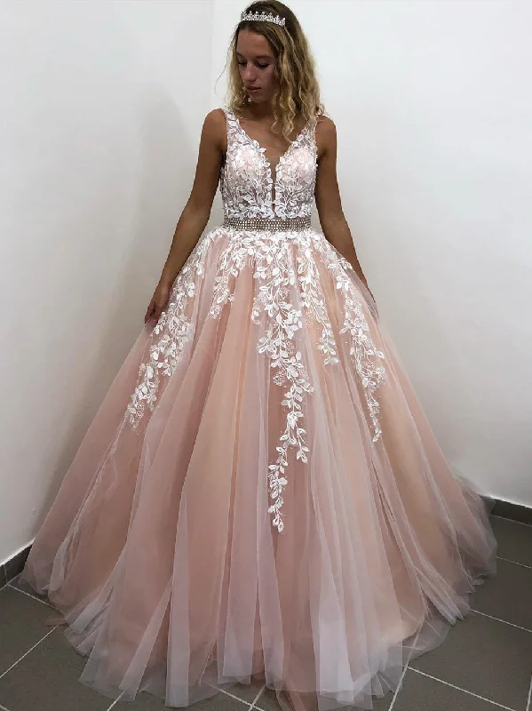 Super Sale V Neck Backless Long Pink Lace Prom Dresses, Pink Lace Formal Dresses, Pink Evening Dresses Super Sale V Neck Backless Long Pink Lace Prom Dresses, Pink Lace Formal Dresses, Pink Evening Dresses