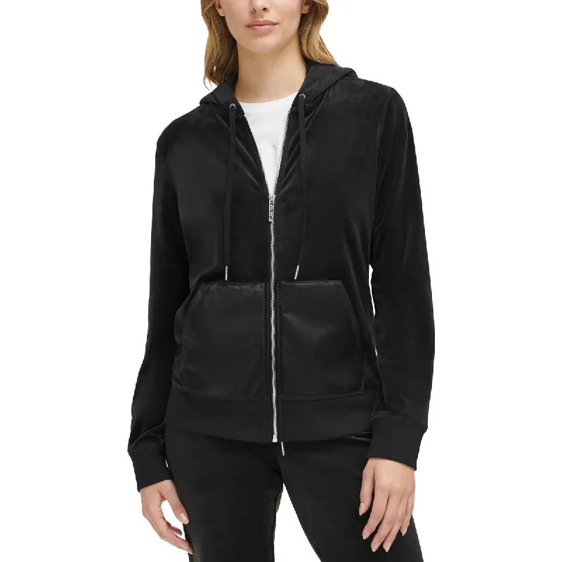 Low Prices Calvin Klein Womens Velour Mixed Media Zip Hoodie