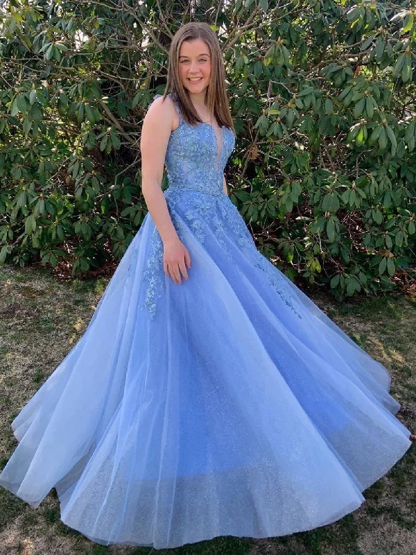 Mega Sale Shiny V Neck Long Blue Lace Prom Dresses, Blue Lace Formal Graduation Evening Dresses Mega Sale Shiny V Neck Long Blue Lace Prom Dresses, Blue Lace Formal Graduation Evening Dresses