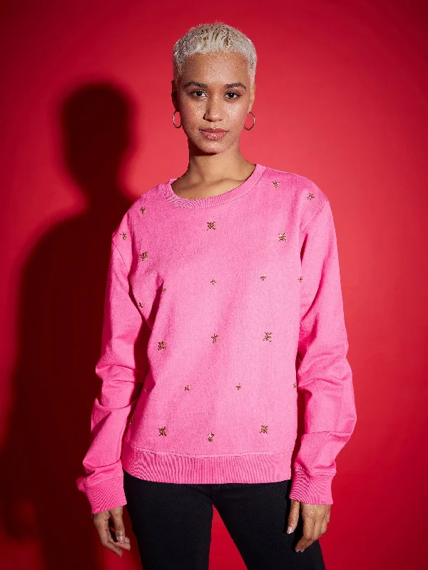 classic gym sweatshirtWomen Pink Terry All Over Pearl Sweatshirt