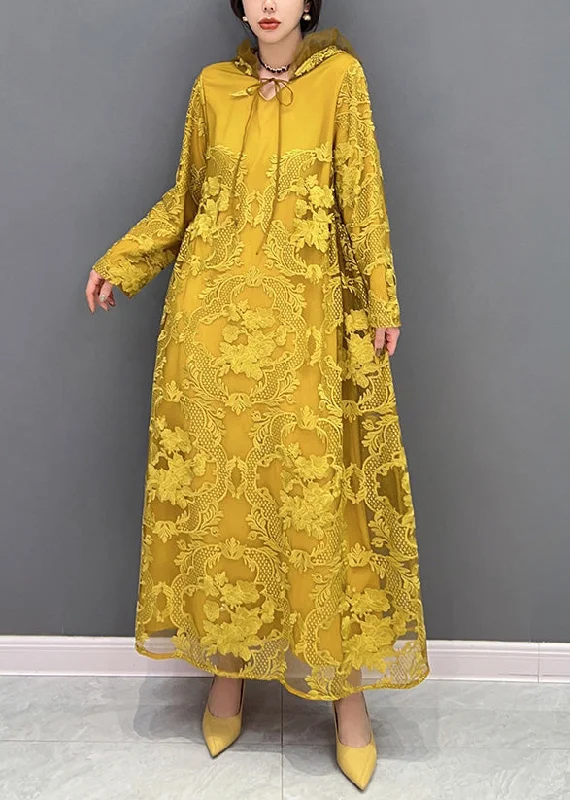 pleated dresspleated dressChic Yellow Embroideried Neck Tie Tulle Maxi Dresses Long Sleeve