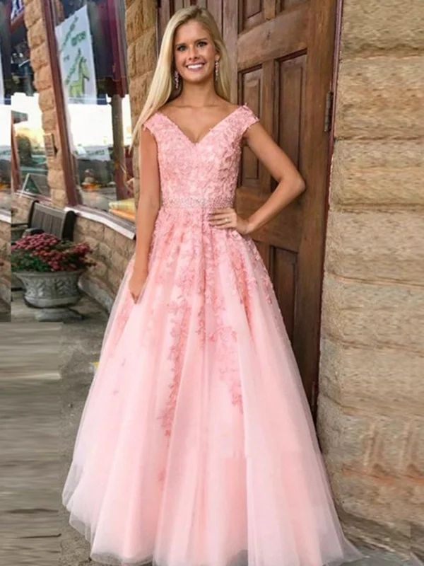 Customer Appreciation Sale Pink A Line V Neck Lace Prom Dress, Pink Lace Formal Dress, Graduation Dress, Pink Evening Dress Customer Appreciation Sale Pink A Line V Neck Lace Prom Dress, Pink Lace Formal Dress, Graduation Dress, Pink Evening Dress