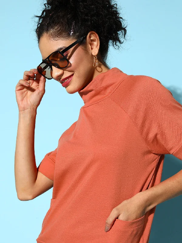 Super Sale Women Coral Terry Pull Hem Terry Boxy Sweatshirt