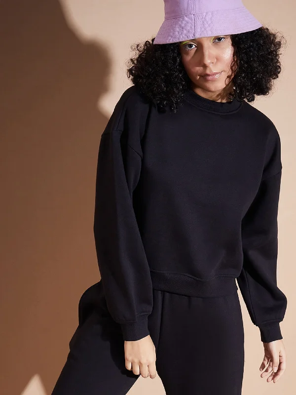 Bargain Prices Women Black Premium Fleece Oversized Sweatshirt