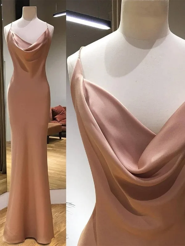 Act Fast Charming Mermaid Backless Champagne Long Prom Dresses, Mermaid Champagne Formal Dresses, Backless Champagne Evening Dresses