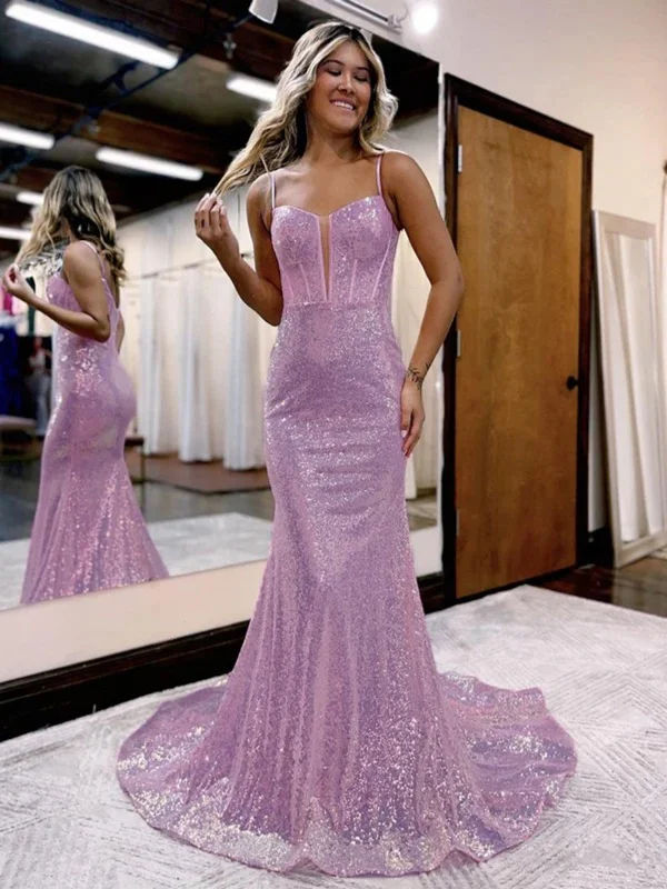 vintage-inspired dressvintage-inspired dressV Neck Mermaid Lilac Sequins Long Prom Dresses, Mermaid Lilac Formal Dresses, Lilac Evening Dresses SP2823