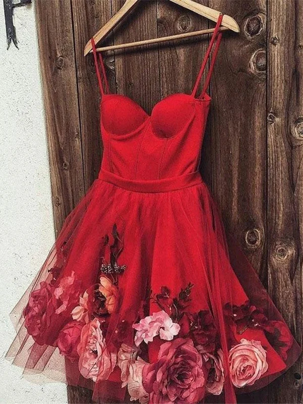 vintage-inspired dressvintage-inspired dressCute Sweetheart Neck Burgundy Prom Dresses with Flowers, Burgundy Homecoming Dresses