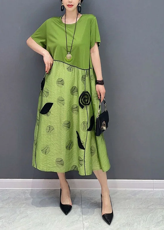 summer floral dresssummer floral dressStyle Green O-Neck Patchwork Floral Cotton Long Dress Summer