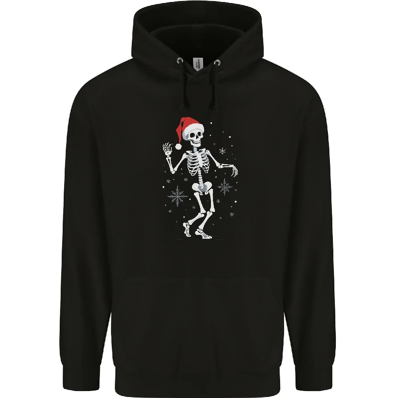 fashion casual hoodieA Christmas Skeleton Wearing a Xmas Hat Skull Mens 80% Cotton Hoodie