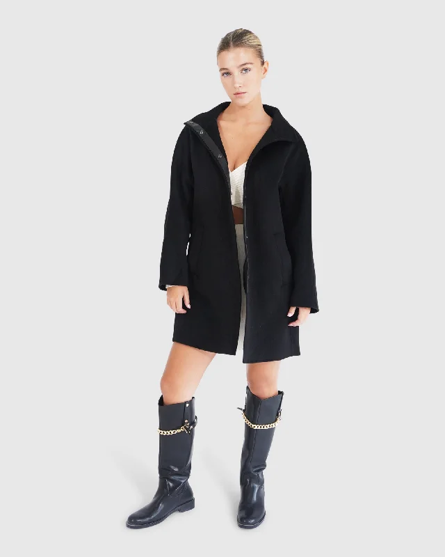 Amazing Deals Come On Over Trimmed Coat - Black
