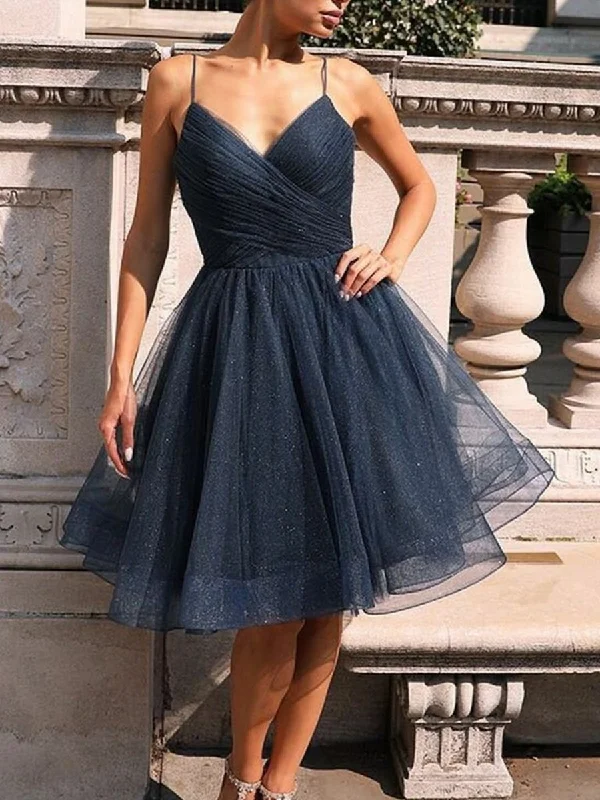 draped dressdraped dressShiny A Line V Neck Dark Blue Short Prom Dresses, V Neck Dark Navy Blue Formal Graduation Homecoming Dresses