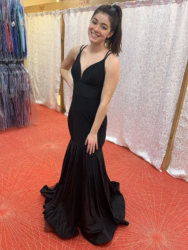 Crazy Deals V Neck Mermaid Black Long Prom Dresses, Mermaid Black Formal Dresses, Black Evening Dresses, Party Dresses