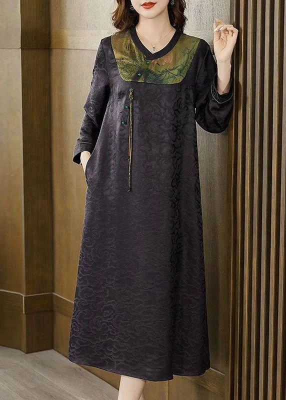 elegant maxi dresselegant maxi dressElegant Black Patchwork Jacquard Silk Long Dress Fall