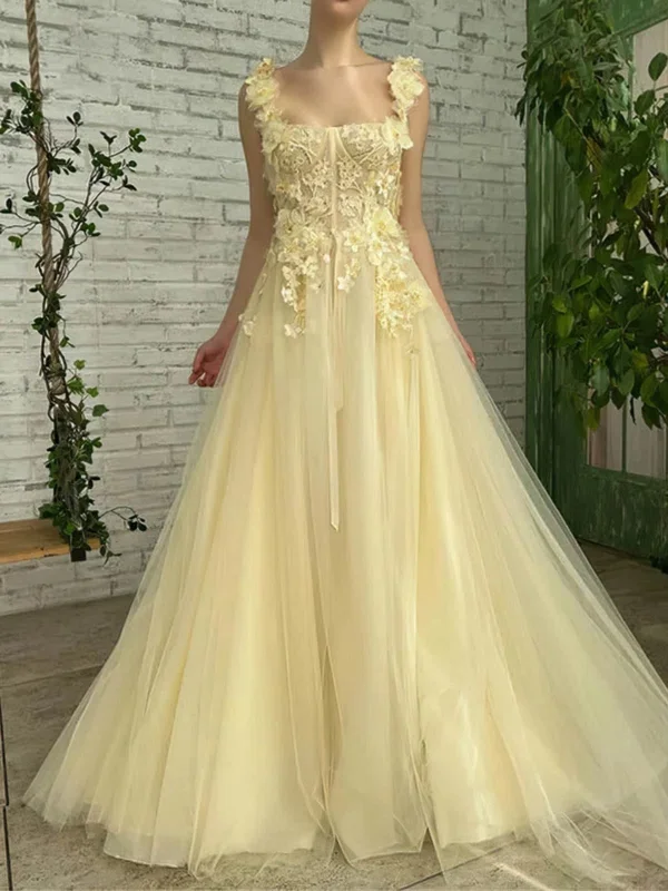 floral dressfloral dressA Line Yellow Lace Floral Long Prom Dresses, Yellow Formal Evening Dresses with Lace Appliques SP2987