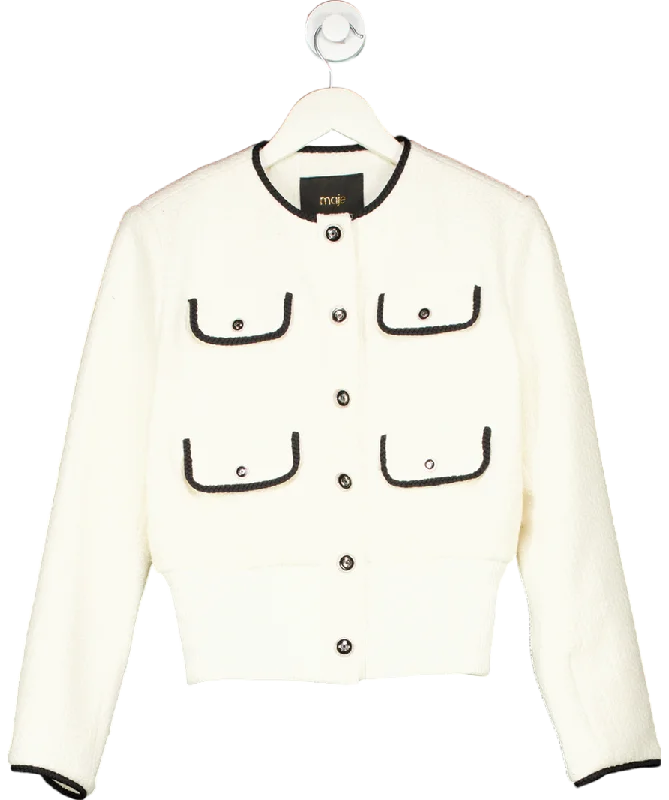 Special Savings Maje Ivory Contrast-trim flap-pocket woven jacket UK 8