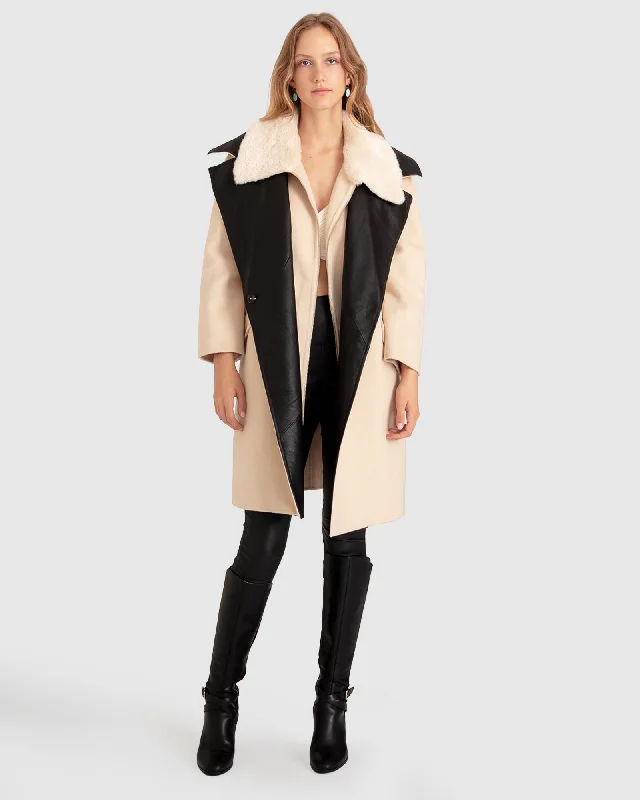 Markdowns Watch Me Go Oversized Leather Trimmed Coat - Pale Oat