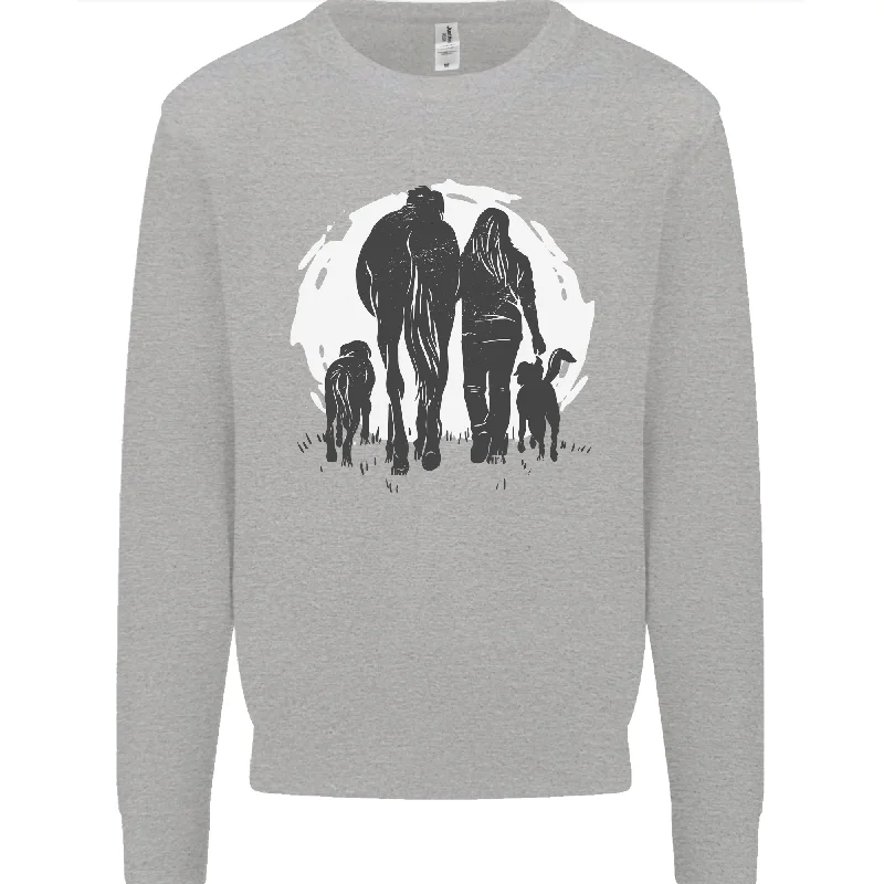 workout style hoodieA Horse and Dogs Equestrian Riding Rider Mens Sweatshirt Jumper