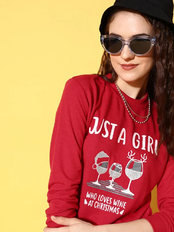 Blowout Sale Women Red Terry JUST A GIRL Sweatshirt