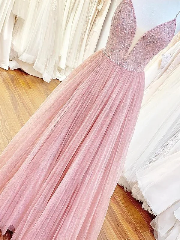 Buy Now Shiny V Neck Backless Beaded Pink Long Prom Dresses, Backless Pink Formal Graduation Evening Dresses Buy Now Shiny V Neck Backless Beaded Pink Long Prom Dresses, Backless Pink Formal Graduation Evening Dresses