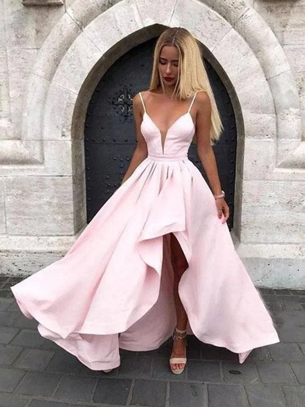 New Arrival V Neck Pink High Low Prom Dresses, V Neck Pink High Low Formal Graduation Dresses New Arrival V Neck Pink High Low Prom Dresses, V Neck Pink High Low Formal Graduation Dresses