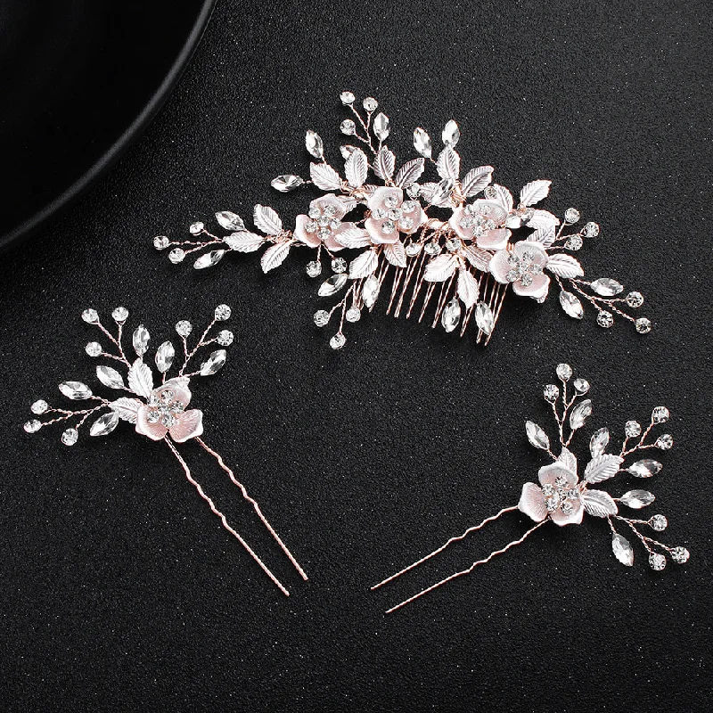 floral wrap dressfloral wrap dressBridal Headwear Flower Leaf Hair Comb Pin Exquisite hair ornaments Alloy flower Hairpin comb set 566273410210