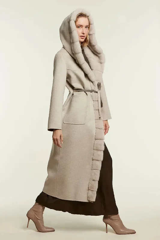 Shop and Save Long cashmere coat with fur hood