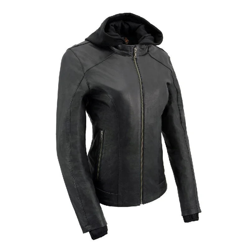 Midnight Sale Milwaukee Leather MLL2546 Women's Purple Winged ‘Scuba’ Leather Jacket with Hoodie Midnight Sale Milwaukee Leather MLL2546 Women's Purple Winged ‘Scuba’ Leather Jacket with Hoodie