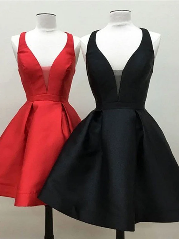 Deal of the Day Cute Deep V Neck Black Dresses Red Homecoming Dresses, Sexy Black Prom Dresses Deal of the Day Cute Deep V Neck Black Dresses Red Homecoming Dresses, Sexy Black Prom Dresses