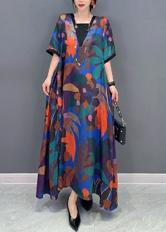 chic wrap dresschic wrap dressNatural Colorblock V Neck Print Patchwork Cotton Dress Short Sleeve