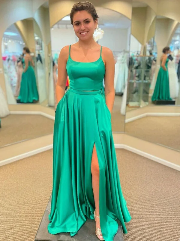 Online Specials Simple Open Back Green Satin Long Prom Dresses with High Slit, Long Green Formal Graduation Evening Dresses SP2362 Online Specials Simple Open Back Green Satin Long Prom Dresses with High Slit, Long Green Formal Graduation Evening Dresses SP2362
