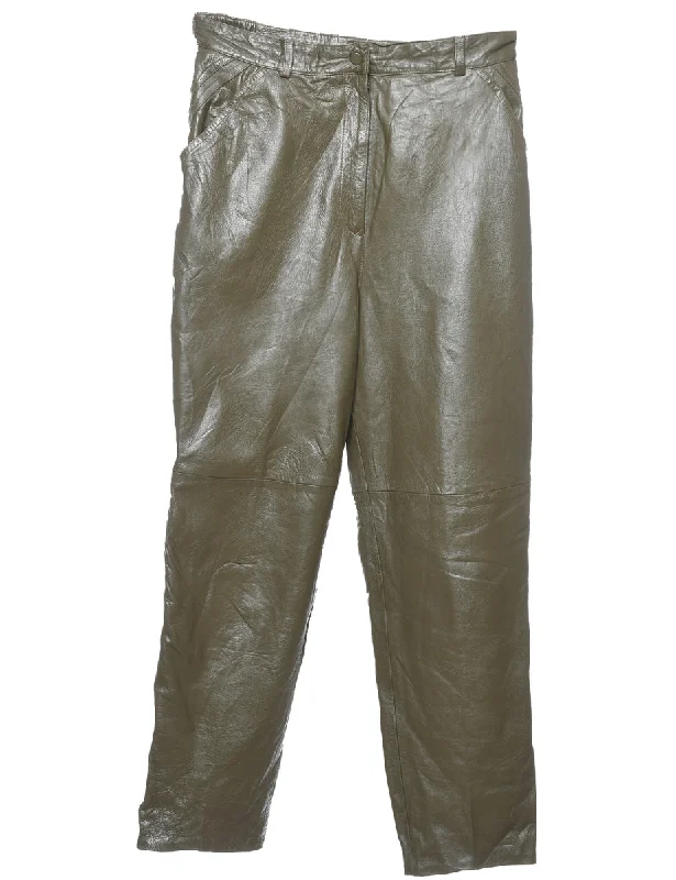 Can't Be Beat Olive Green Faux Leather Trousers - W30 L28