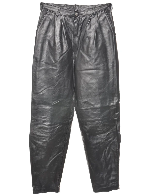 Weekend Deal Leather Black  High Waisted Pleated Trousers - W27 L27
