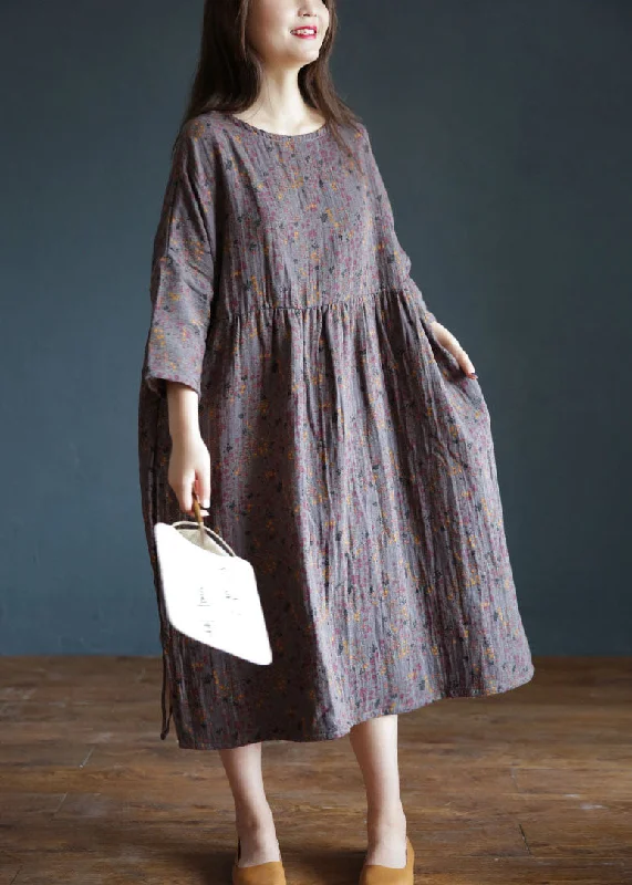 minimalistic dressminimalistic dressChic Purple Oversized Print Exra Large Hem Cotton Holiday Dress Spring