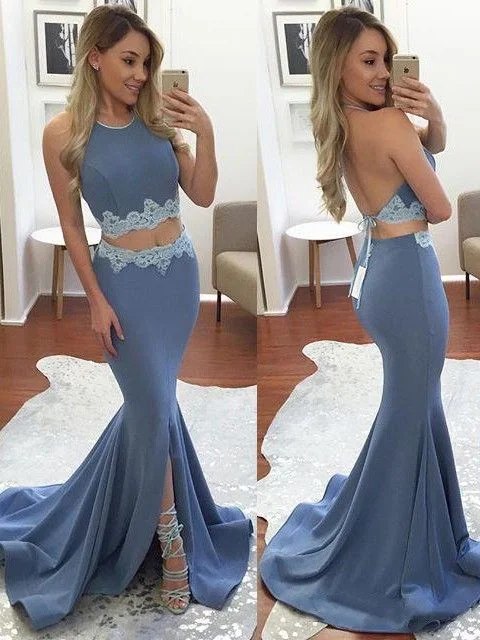 statement dressstatement dressSexy Mermaid Open Back Halter Neckline Slit Evening Dress