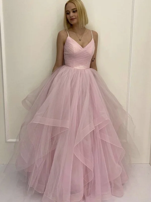 Limited Availability V Neck Fluffy Pink Long Prom Dresses, V Neck Pink Formal Evening Dresses, Pink Ball Gown Limited Availability V Neck Fluffy Pink Long Prom Dresses, V Neck Pink Formal Evening Dresses, Pink Ball Gown