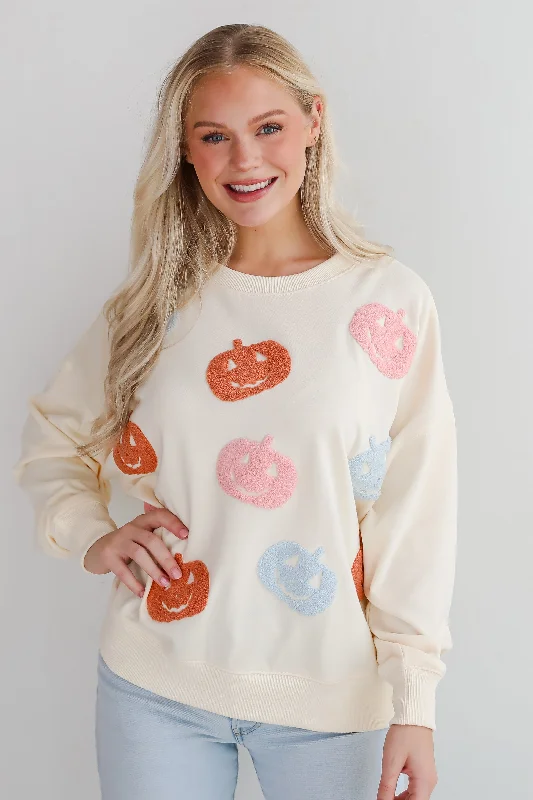 trendy gym wear hoodieFINAL SALE - Spooky Season Cream Pumpkin Pullover