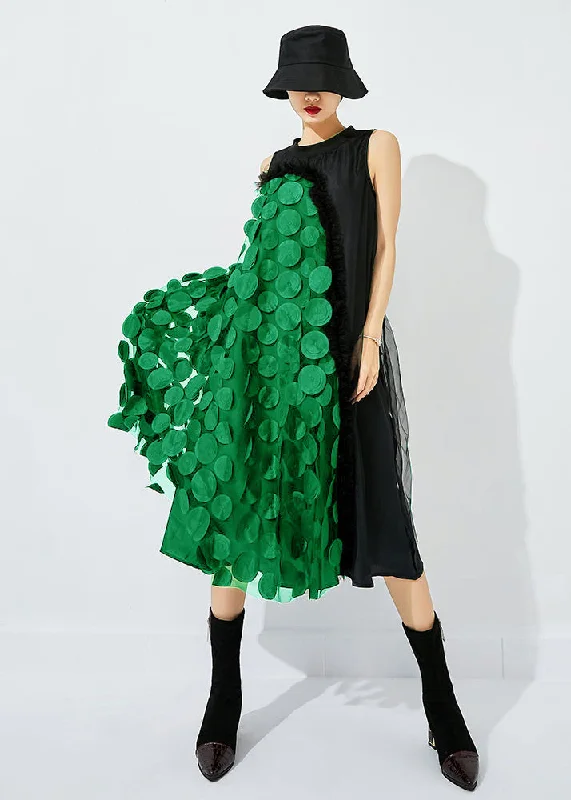 floral wrap dressfloral wrap dressBohemian Black-Green Dot Asymmetrical Patchwork Wrinkled Tulle Maxi Dress Sleeveless