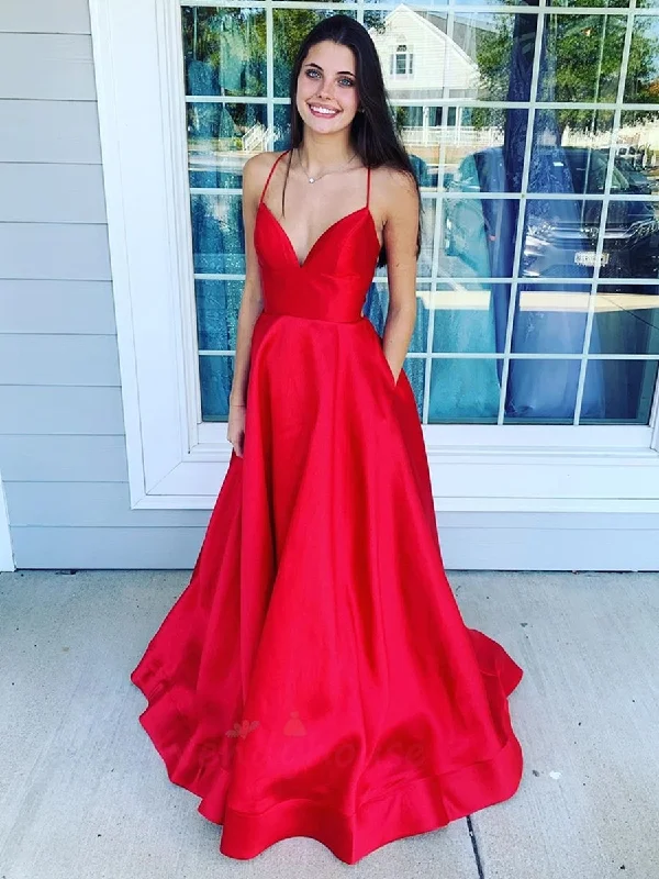 Fantastic Deals Simple V Neck Backless Red Long Prom Dresses 2020 with Pocket, V Neck Backless Red Formal Graduation Evening Dresses Fantastic Deals Simple V Neck Backless Red Long Prom Dresses 2020 with Pocket, V Neck Backless Red Formal Graduation Evening Dresses