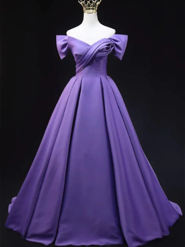 lace dresslace dressOff Shoulder Purple Satin Long Prom Dresses, Off the Shoulder Formal Dresses, Purple Evening Dresses SP2916