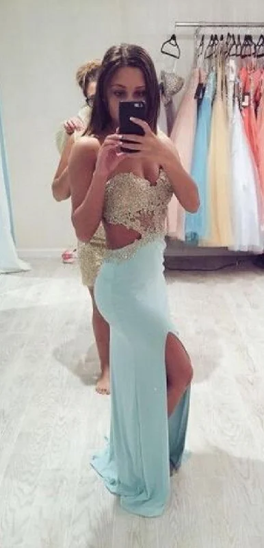 midi dressmidi dressSexy Mermaid Open Back Mint Prom Dresses