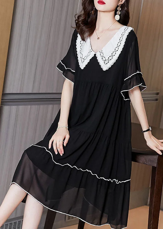 Buy More, Save More Fashion Black Peter Pan Collar Patchwork Chiffon Maxi Dresses Summer Buy More, Save More Fashion Black Peter Pan Collar Patchwork Chiffon Maxi Dresses Summer