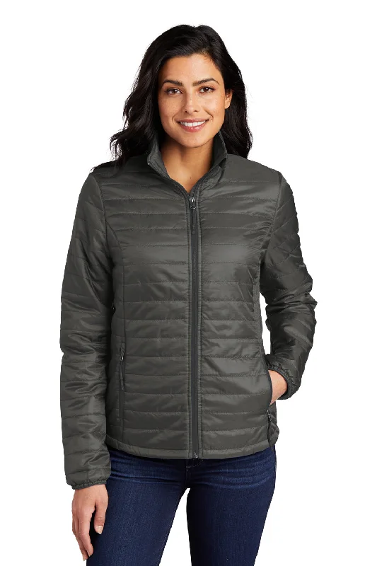 Super Sale Port Authority Womens Water Resistant Packable Puffy Full Zip Jacket - Sterling Grey/Graphite Grey Super Sale Port Authority Womens Water Resistant Packable Puffy Full Zip Jacket - Sterling Grey/Graphite Grey