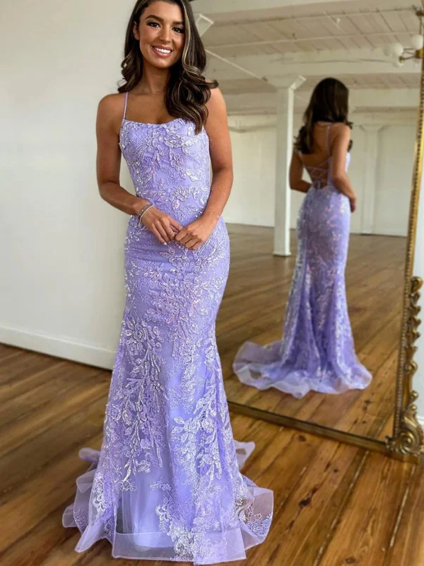 sleeveless dresssleeveless dressBackless Mermaid Purple Lace Long Prom Dresses, Mermaid Purple Formal Dresses, Purple Lace Evening Dresses SP2587