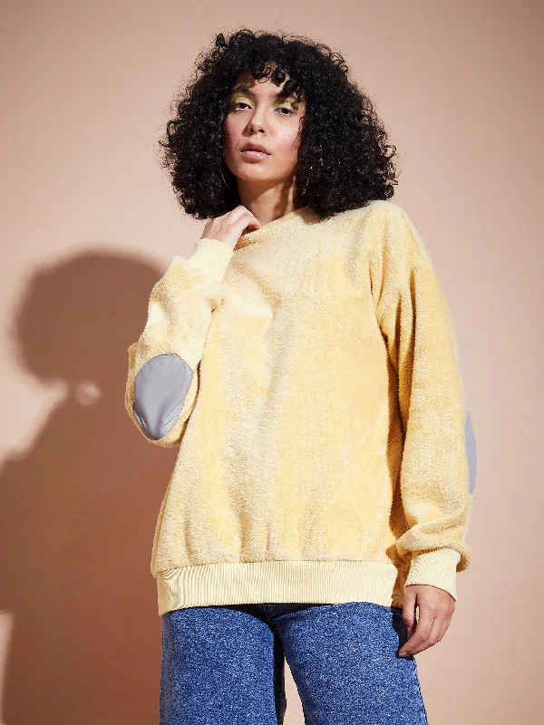 Special Buy Women Fawn Elbow Patch Fur Round Neck Sweatshirt