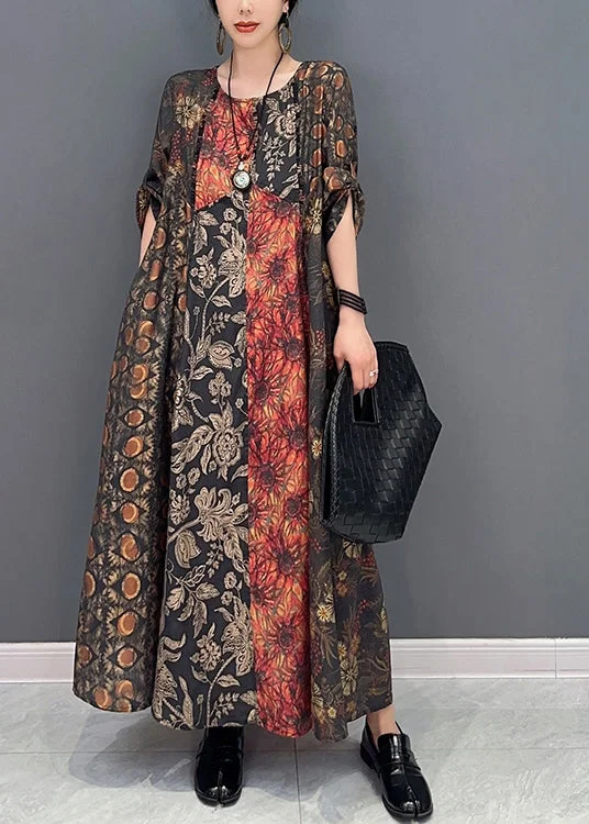 Online Only Women Colorblock Oversized Patchwork Print Long Dress Summer