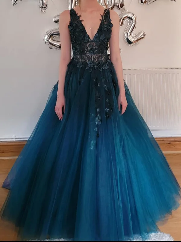 satin midi dresssatin midi dressV Neck Open Back Beaded Blue Lace Long Prom Dresses, Blue Lace Floral Formal Dresses, Blue Evening Dresses SP2652