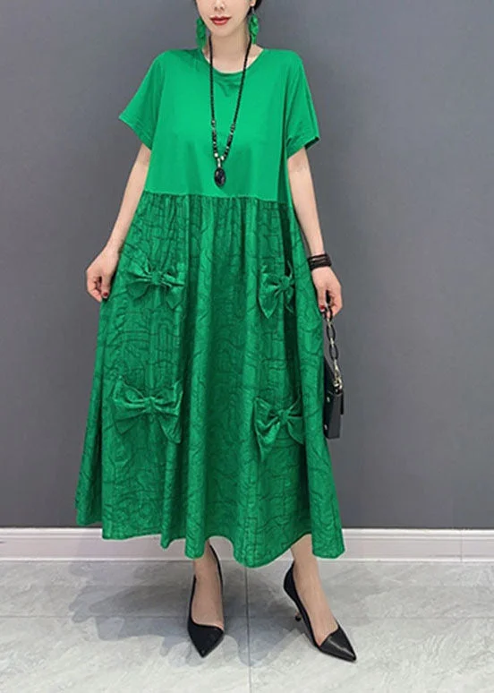 flowy evening dressflowy evening dressSimple Green O-Neck Patchwork Jacquard Cotton Long Dresses Summer