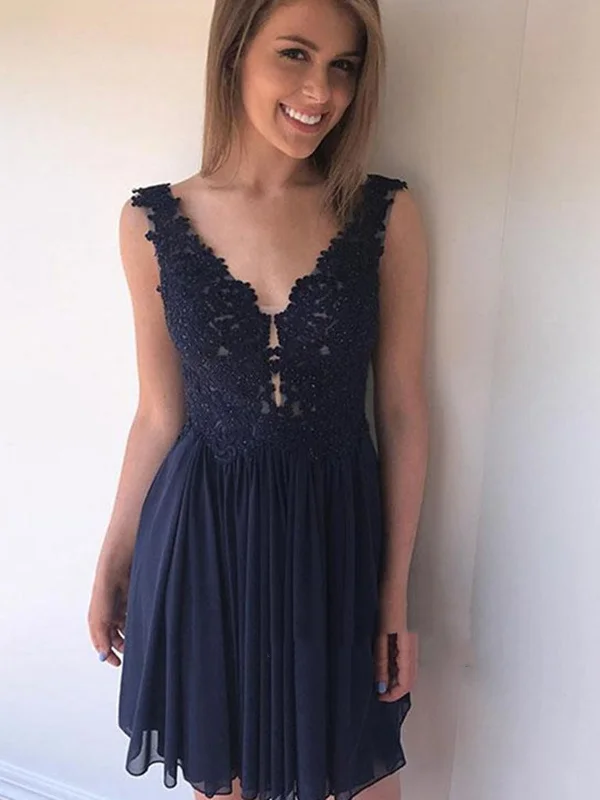 Special Discount A Line V Neck Lace Short Navy Blue Prom Dress, Lace Navy Blue Formal Dress, Graduation Dress, Homecoming Dress Special Discount A Line V Neck Lace Short Navy Blue Prom Dress, Lace Navy Blue Formal Dress, Graduation Dress, Homecoming Dress